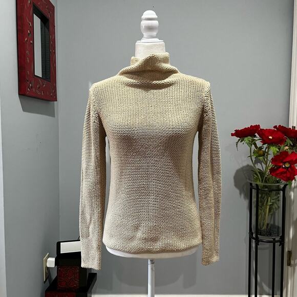 NEW Banana Republic Classic Knit Fisherman Funnel Neck Sweater Wheat XS NWT - Picture 1 of 15